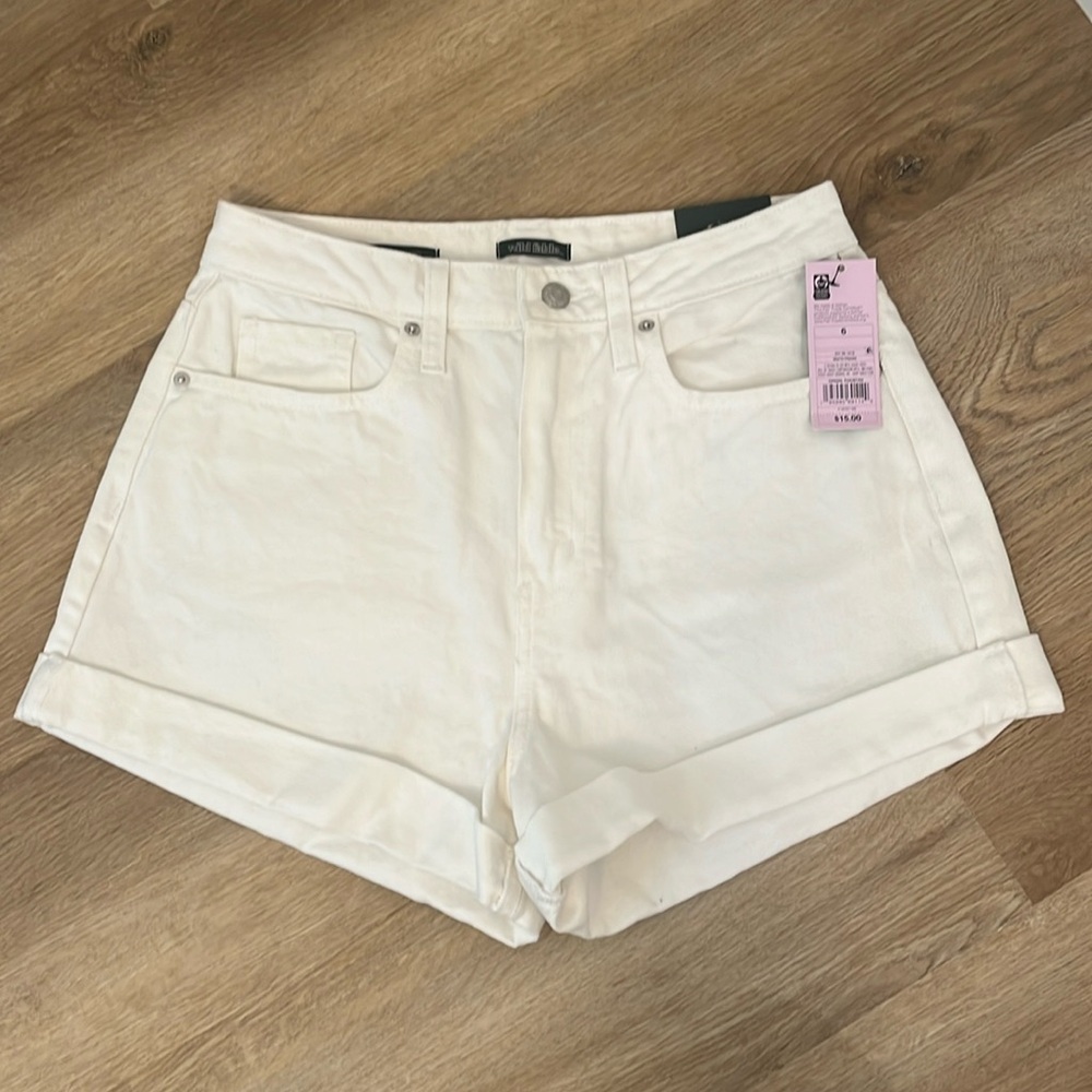 High Rise White Denim Mom Shorts